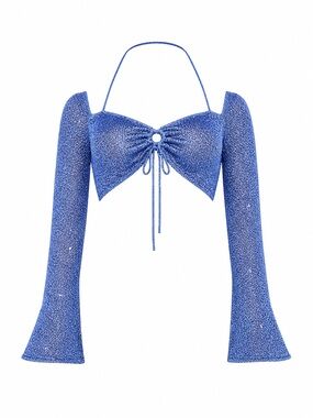 Dolls Kill Blue Sparkle Long Sleeve Crop Top
